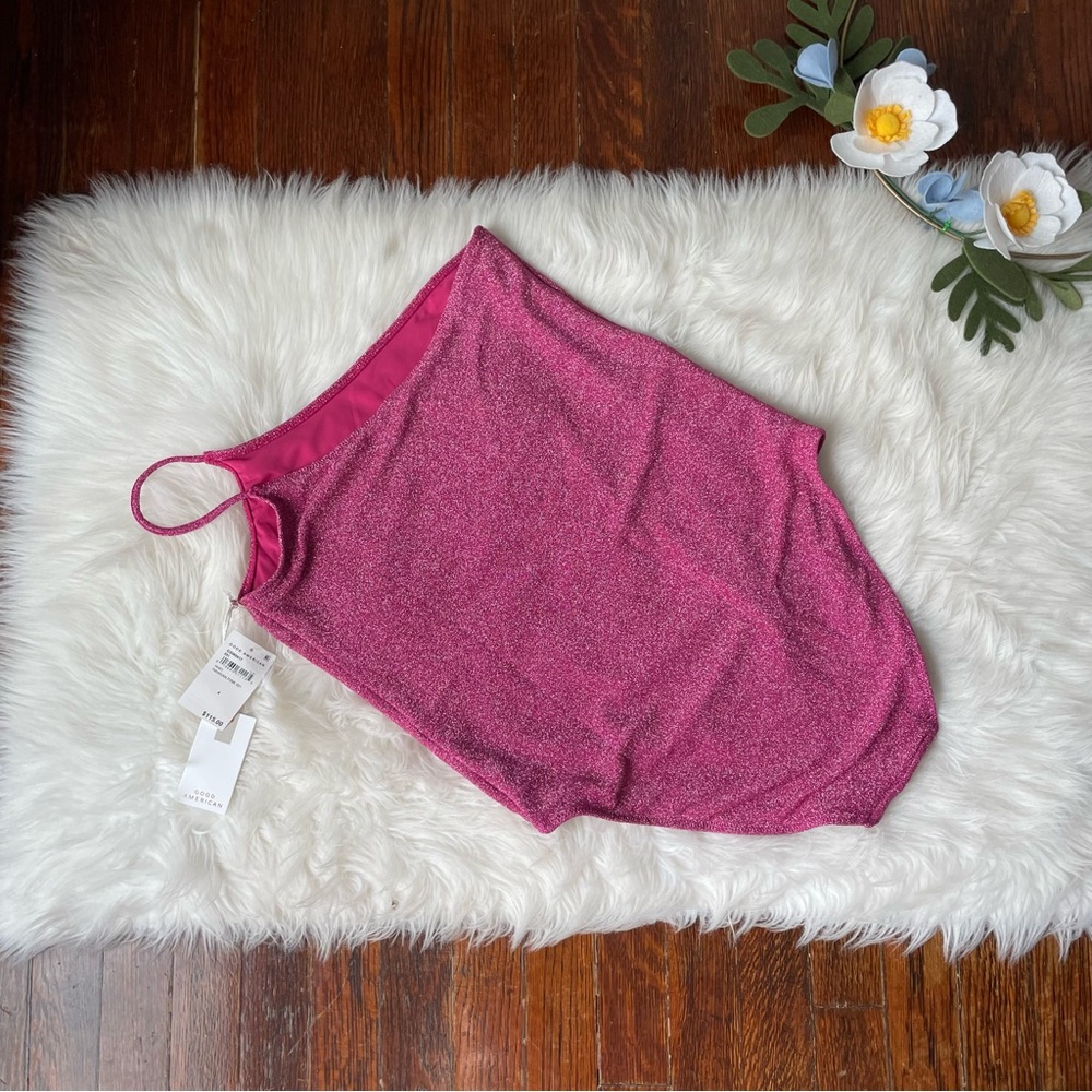 Good American Swim 90s Hot One Shoulder One Piece Metallic Hawaiian Pink… - Picture 4 of 4